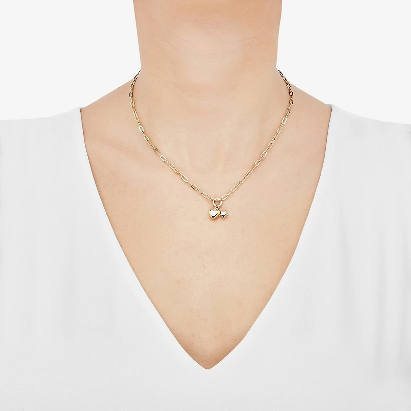 Limited Quantities! Womens 10K Gold Heart Star 17 Inch Pendant Necklace