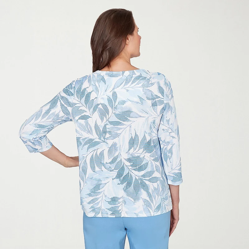 Alfred Dunner St Augustine Womens Keyhole Neck 3/4 Sleeve T-Shirt