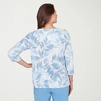 Alfred Dunner St Augustine Womens Keyhole Neck 3/4 Sleeve T-Shirt