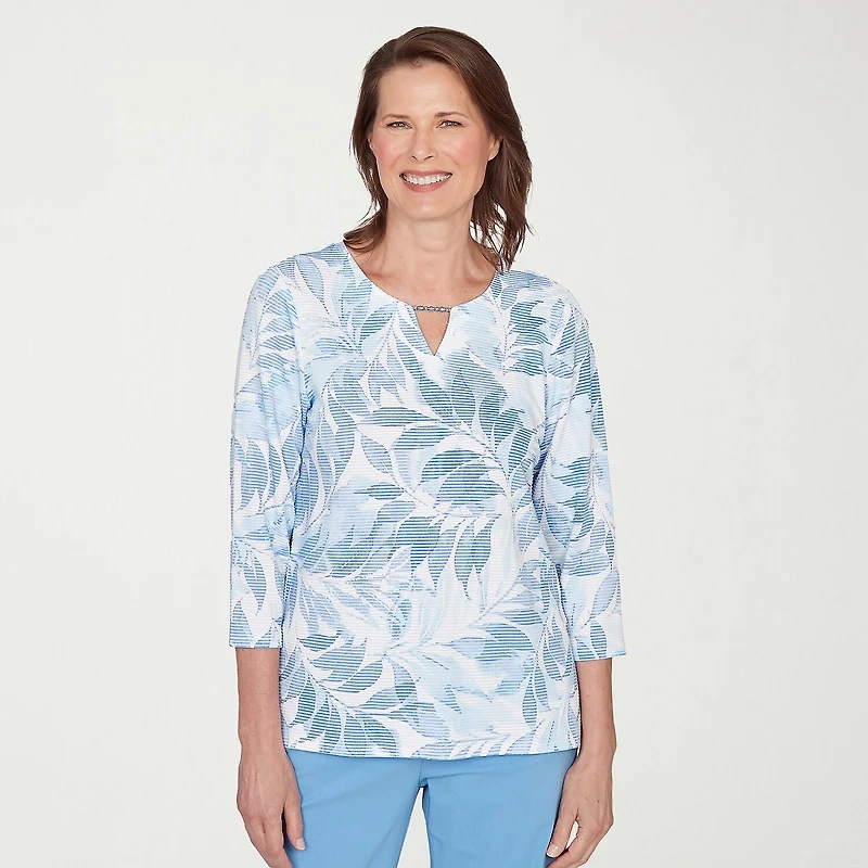 Alfred Dunner St Augustine Womens Keyhole Neck 3/4 Sleeve T-Shirt