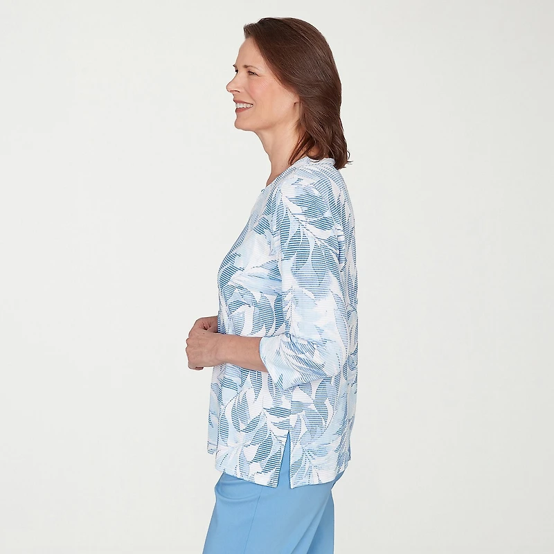 Alfred Dunner St Augustine Womens Keyhole Neck 3/4 Sleeve T-Shirt