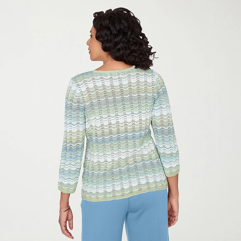 Alfred Dunner St Augustine Womens Split Crew Neck 3/4 Sleeve Pullover Sweater