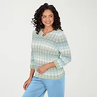 Alfred Dunner St Augustine Womens Split Crew Neck 3/4 Sleeve Pullover Sweater