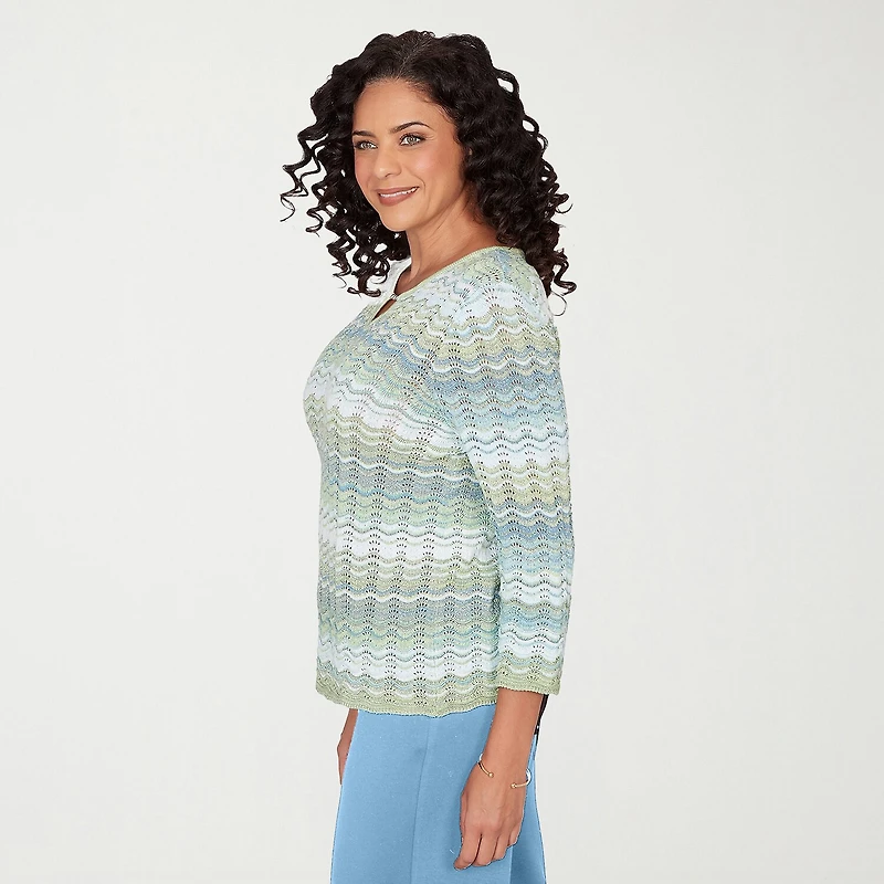 Alfred Dunner St Augustine Womens Split Crew Neck 3/4 Sleeve Pullover Sweater