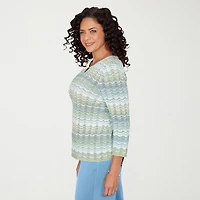 Alfred Dunner St Augustine Womens Split Crew Neck 3/4 Sleeve Pullover Sweater