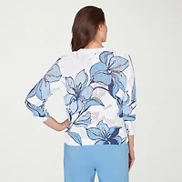 Alfred Dunner St Augustine Womens Crew Neck 3/4 Sleeve Floral Pullover Sweater