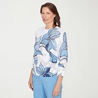 Alfred Dunner St Augustine Womens Crew Neck 3/4 Sleeve Floral Pullover Sweater