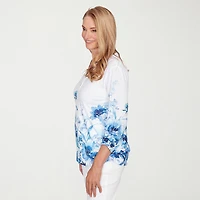 Alfred Dunner Mykonos Womens Y Neck 3/4 Sleeve T-Shirt