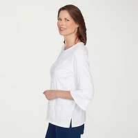 Alfred Dunner Mykonos Womens Crew Neck 3/4 Sleeve T-Shirt