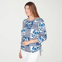 Alfred Dunner Mykonos Womens Crew Neck 3/4 Sleeve T-Shirt