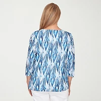 Alfred Dunner Mykonos Womens Round Neck 3/4 Sleeve T-Shirt
