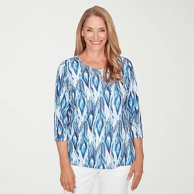 Alfred Dunner Mykonos Womens Round Neck 3/4 Sleeve T-Shirt