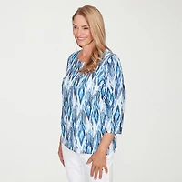 Alfred Dunner Mykonos Womens Round Neck 3/4 Sleeve T-Shirt