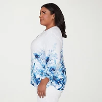 Alfred Dunner Mykonos Womens Plus Y Neck 3/4 Sleeve T-Shirt