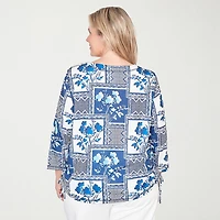 Alfred Dunner Mykonos Womens Plus Crew Neck 3/4 Sleeve T-Shirt