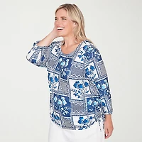 Alfred Dunner Mykonos Womens Plus Crew Neck 3/4 Sleeve T-Shirt