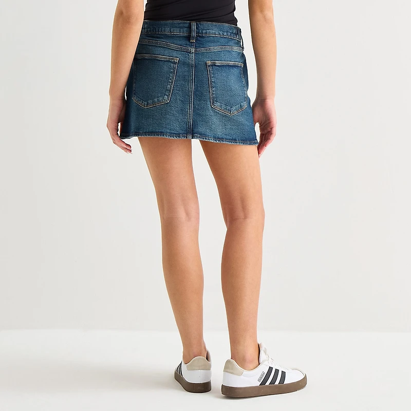 Arizona Womens Juniors Mid Rise Midi Denim Skirt