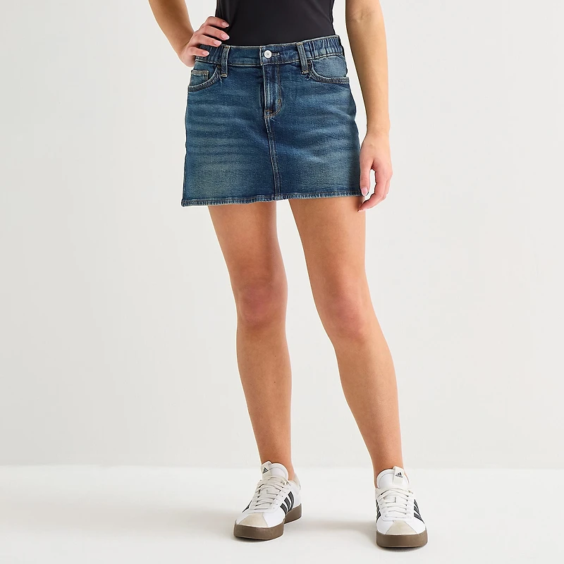 Arizona Womens Juniors Mid Rise Midi Denim Skirt