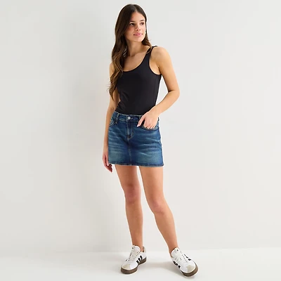 Arizona Womens Juniors Mid Rise Midi Denim Skirt