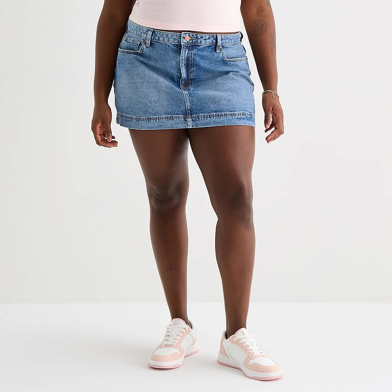 Arizona Womens Juniors Plus Mid Rise Denim Skirt