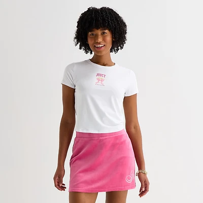 Juicy By Couture Womens Juniors Crew Neck Short Sleeve Regular Fit Graphic T-Shirt
