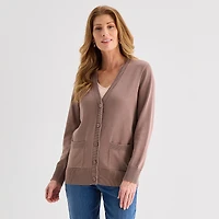 Liz Claiborne Womens V Neck Long Sleeve Button Cardigan