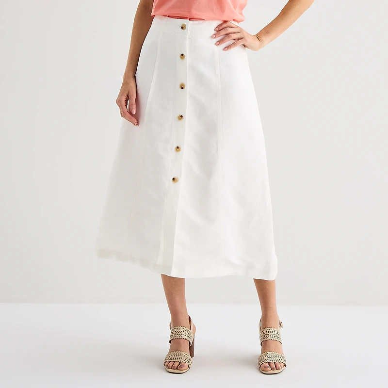 Liz Claiborne Womens High Rise Midi A-Line Skirt