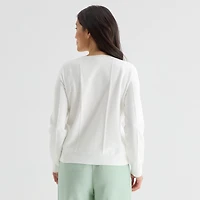 Liz Claiborne Womens Crew Neck Long Sleeve Button Cardigan