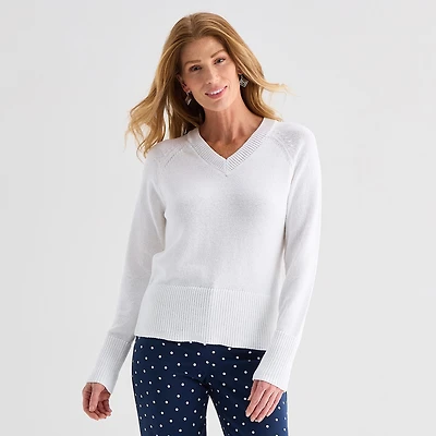 Liz Claiborne Womens V Neck Long Sleeve Pullover Sweater