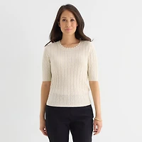 Liz Claiborne Womens Crew Neck Short Sleeve Pullover Sweater