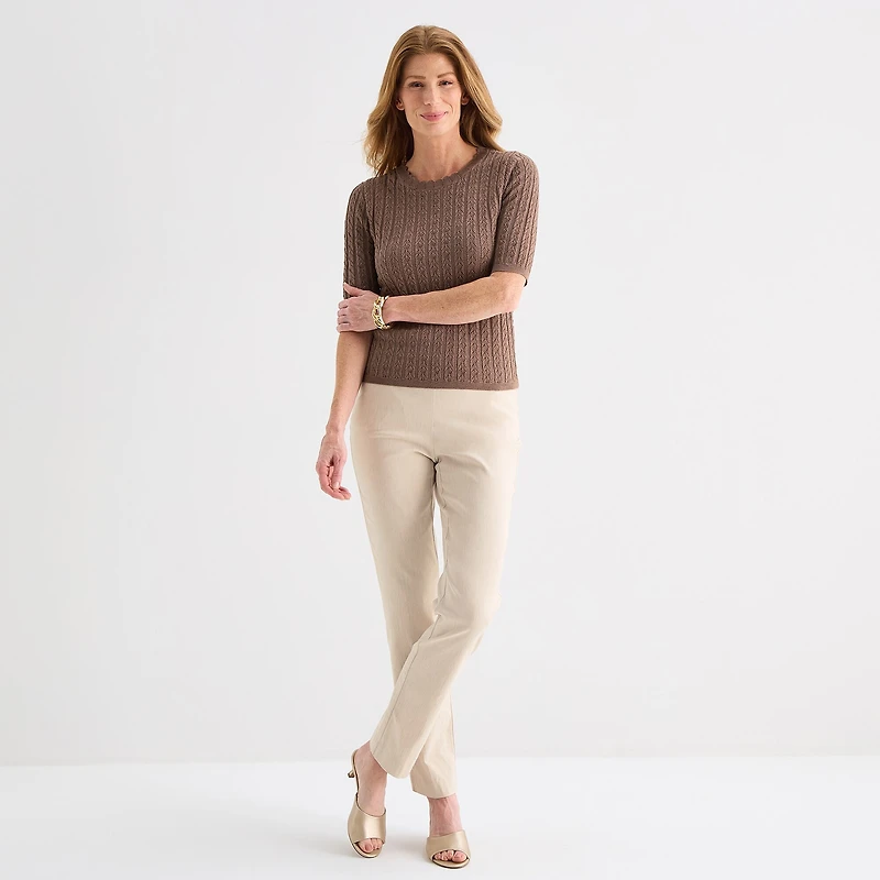 Liz Claiborne Womens Crew Neck Short Sleeve Pullover Sweater