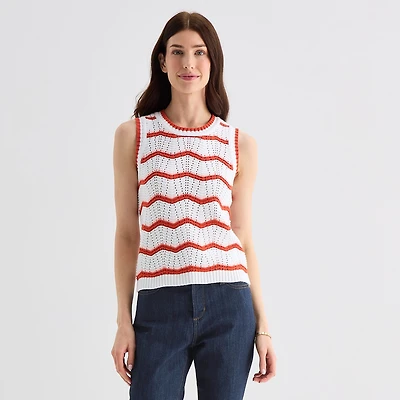 St. John's Bay Womens Crew Neck Sleeveless Chevron Pullover Sweater