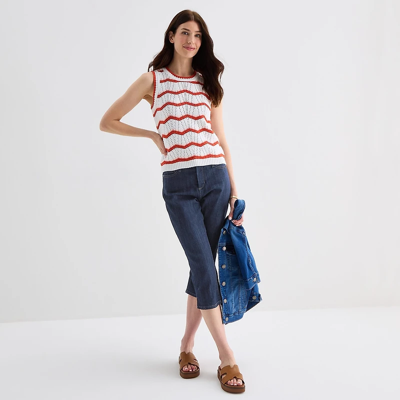 St. John's Bay Womens Crew Neck Sleeveless Chevron Pullover Sweater
