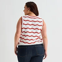 St. John's Bay Plus Womens Crew Neck Sleeveless Chevron Pullover Sweater