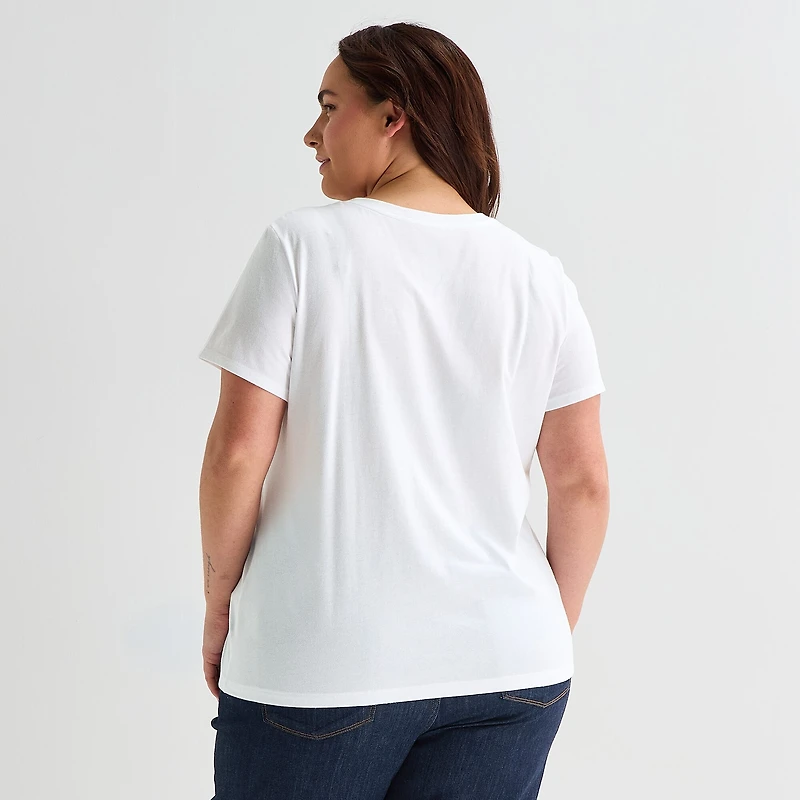 St. John's Bay Womens Plus Crew Neck Short Sleeve Regular Fit Graphic T-Shirt