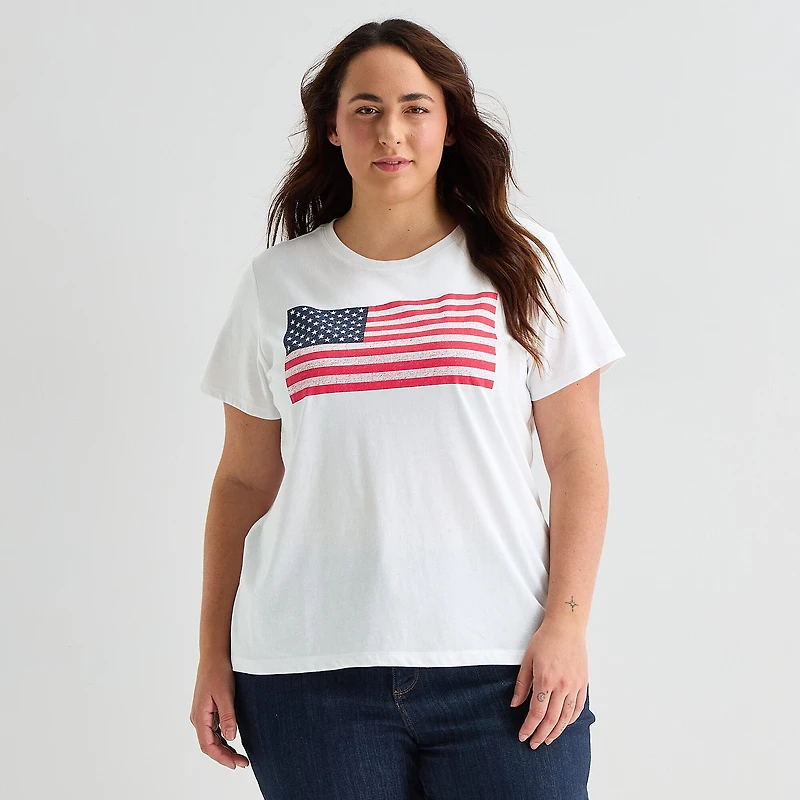 St. John's Bay Womens Plus Crew Neck Short Sleeve Regular Fit Graphic T-Shirt