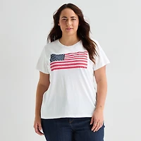 St. John's Bay Womens Plus Crew Neck Short Sleeve Regular Fit Graphic T-Shirt