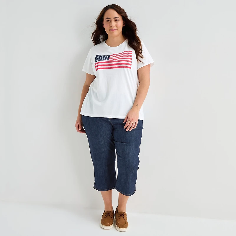 St. John's Bay Womens Plus Crew Neck Short Sleeve Regular Fit Graphic T-Shirt