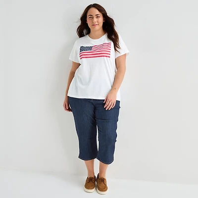 St. John's Bay Womens Plus Crew Neck Short Sleeve Regular Fit Graphic T-Shirt