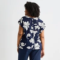 Liz Claiborne Womens Plus Crew Neck Short Sleeve Blouse