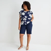 Liz Claiborne Womens Plus Crew Neck Short Sleeve Blouse
