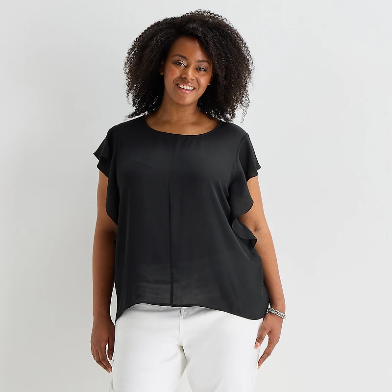 Liz Claiborne Womens Plus Crew Neck Short Sleeve Blouse