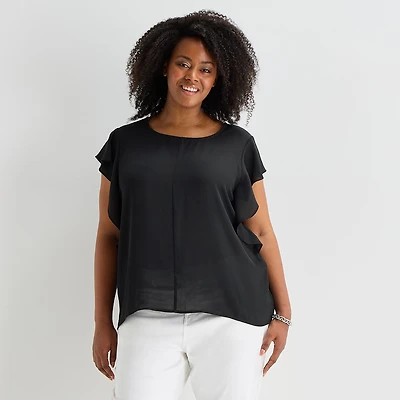 Liz Claiborne Womens Plus Crew Neck Short Sleeve Blouse