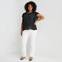 Liz Claiborne Womens Plus Crew Neck Short Sleeve Blouse