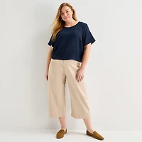 Liz Claiborne Womens Plus Round Neck Short Sleeve Blouse