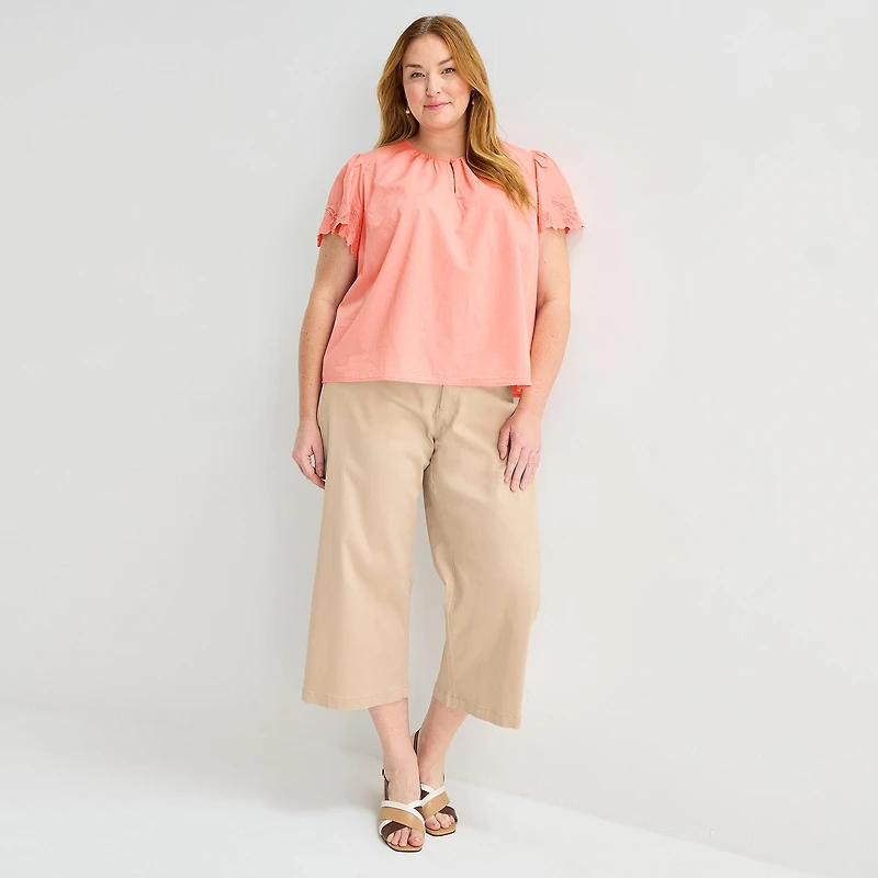 Liz Claiborne Womens Plus Keyhole Neck Short Sleeve Blouse