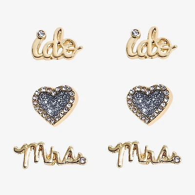 Mixit Bridal Stud Womens Heart 3 Pair Earring Set