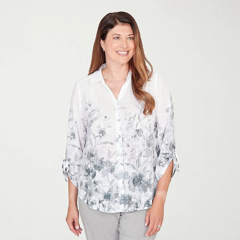 Alfred Dunner Al Fresco Womens 3/4 Sleeve Regular Fit Button-Down Shirt