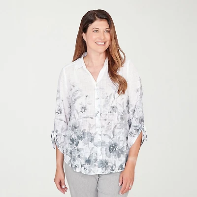 Alfred Dunner Al Fresco Womens 3/4 Sleeve Regular Fit Button-Down Shirt