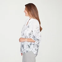 Alfred Dunner Al Fresco Womens 3/4 Sleeve Regular Fit Button-Down Shirt